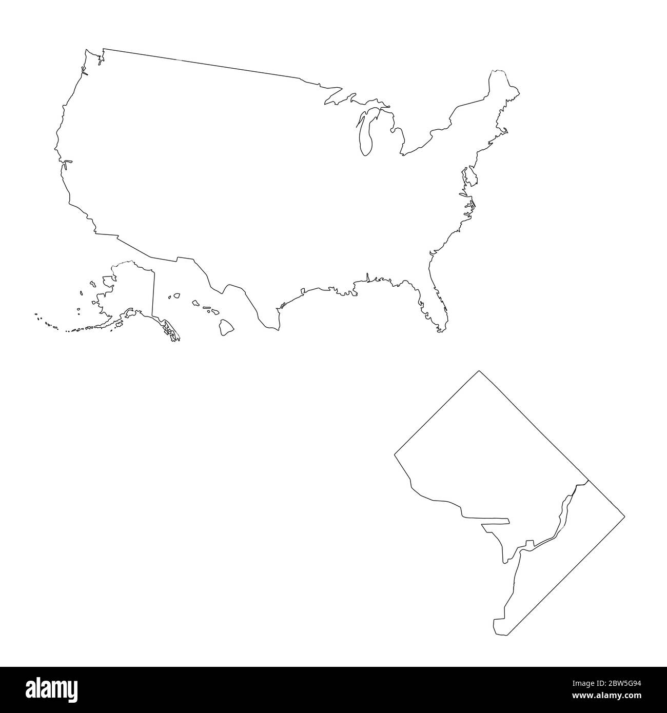 Blank Us Map With State Outlines - Vector Map United States Of America And Washington Country And Capital Isolated Vector Illustration Outline Eps 10 Illustration 2BW5G94