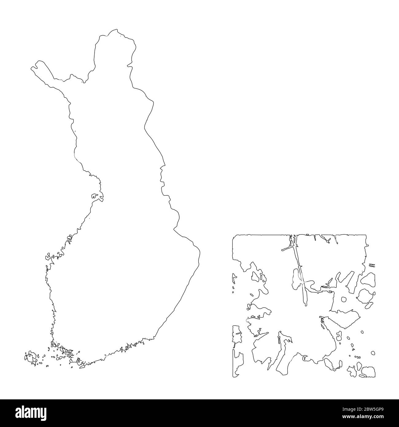 Vector map Finland and Helsinki. Country and capital. Isolated vector Illustration. Outline. EPS 10 Illustration. Stock Vector
