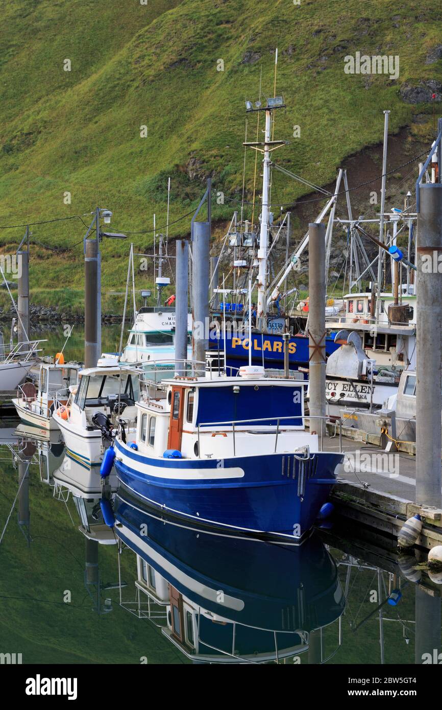 Small Boat Harbor, Dutch Harbor, Amaknak Island, Aleutian Islands, Alaska, USA Stock Photo
