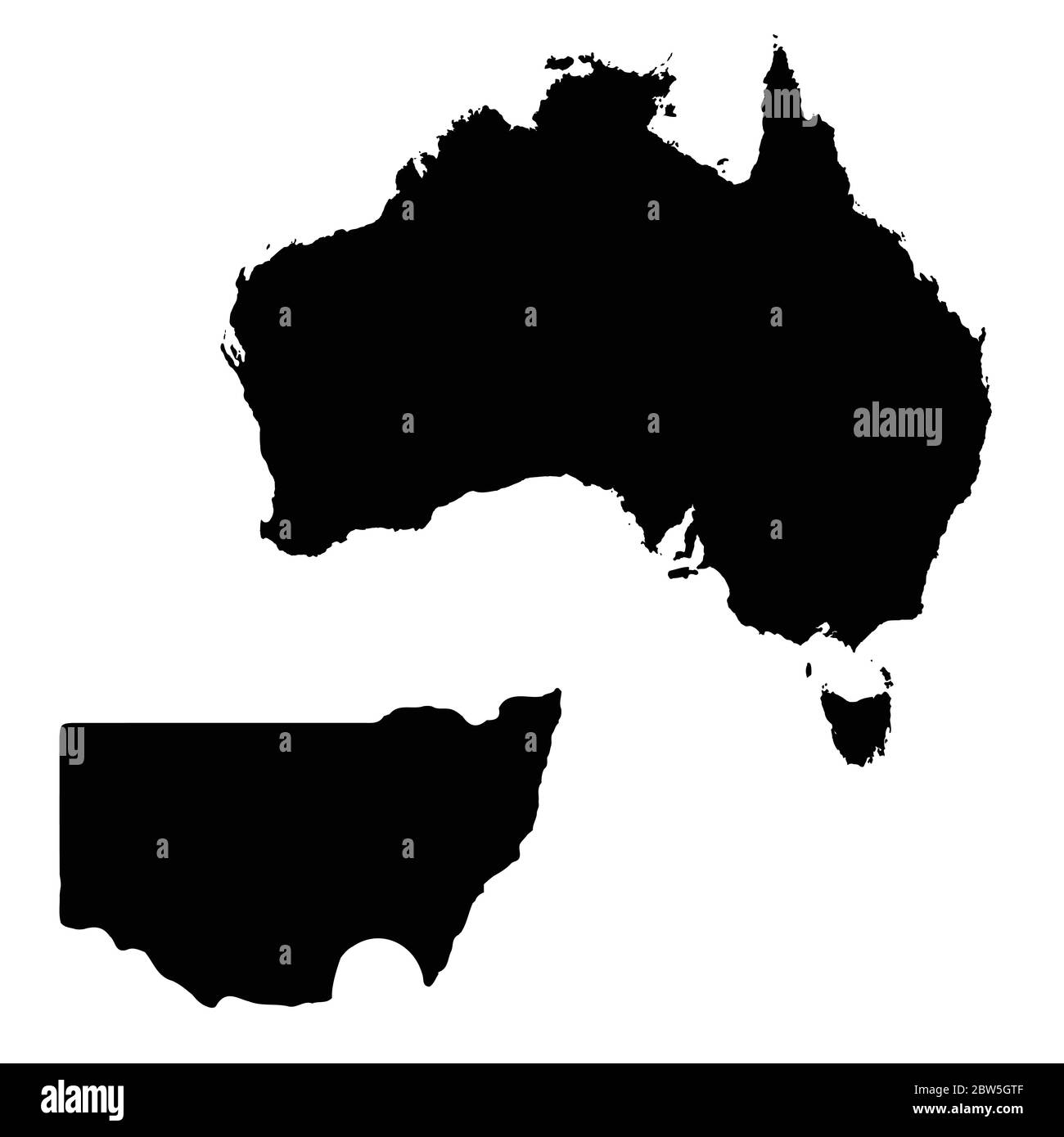 Vector map Australia and Canberra. Country and capital. Isolated vector Illustration. Black on White background. EPS 10 Illustration. Stock Vector