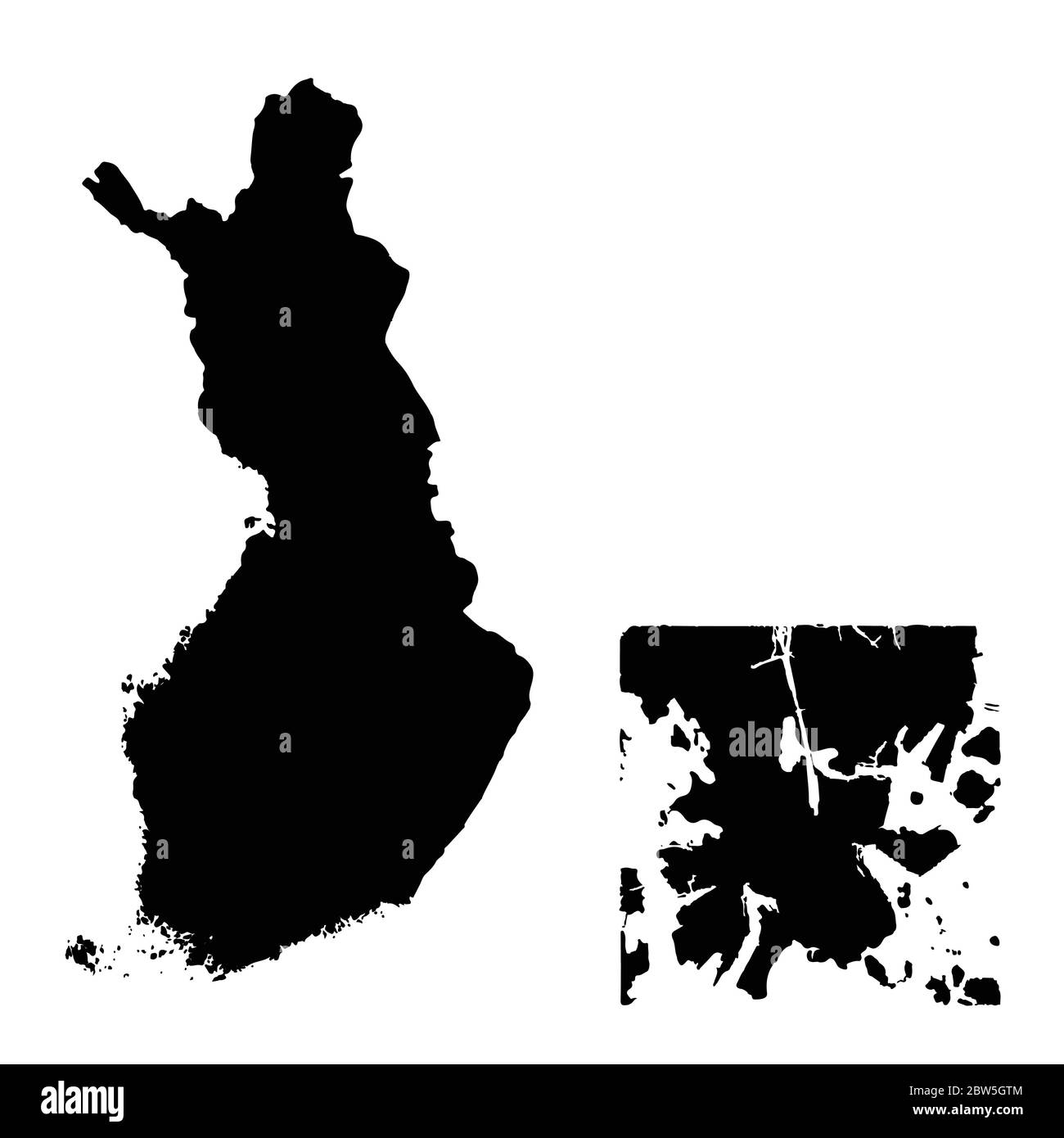 Vector map Finland and Helsinki. Country and capital. Isolated vector Illustration. Black on White background. EPS 10 Illustration. Stock Vector