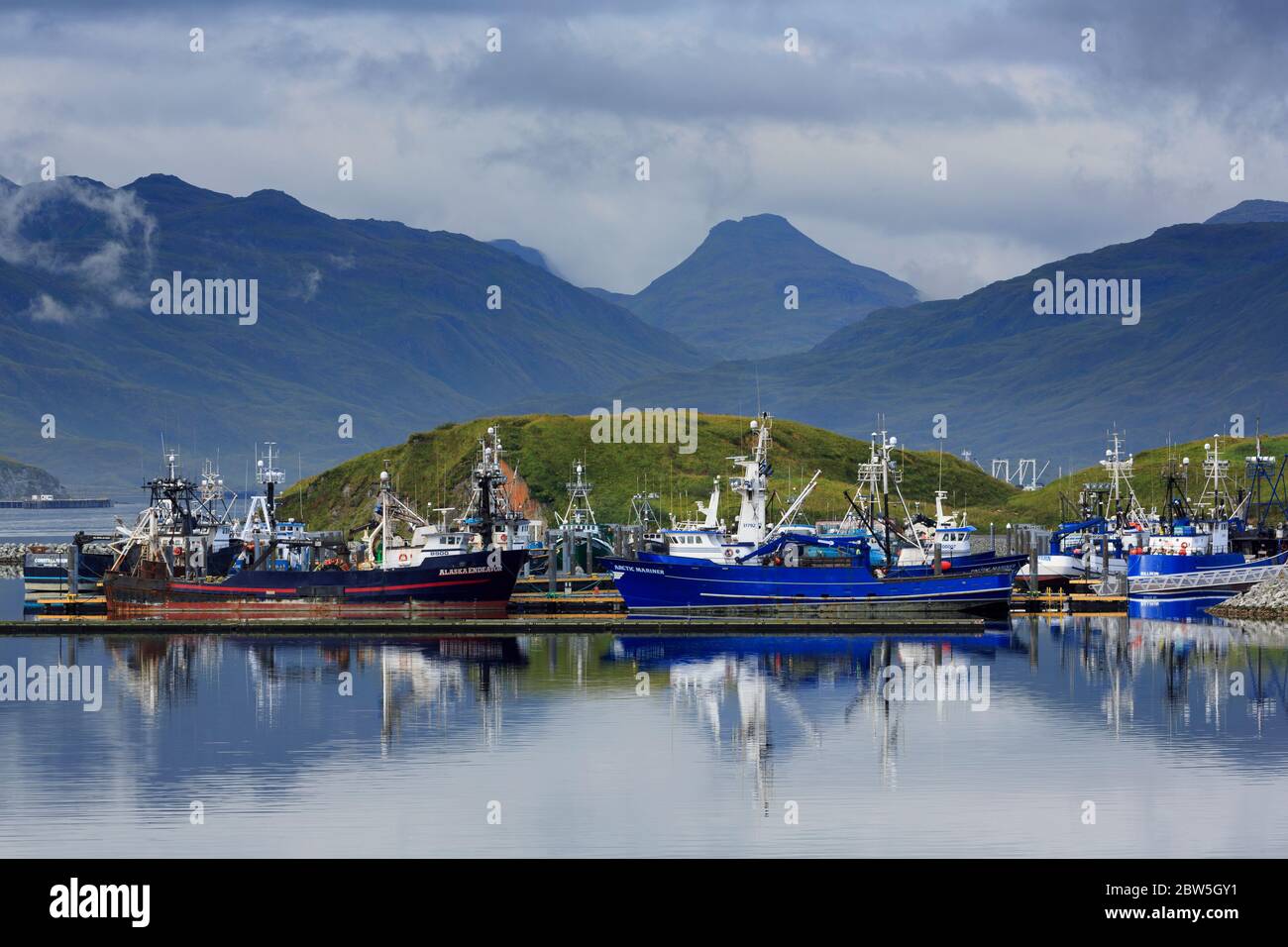 Carl E. Moses Boat Harbor, Dutch Harbor, Amaknak  Island, Aleutian Islands, Alaska, USA Stock Photo