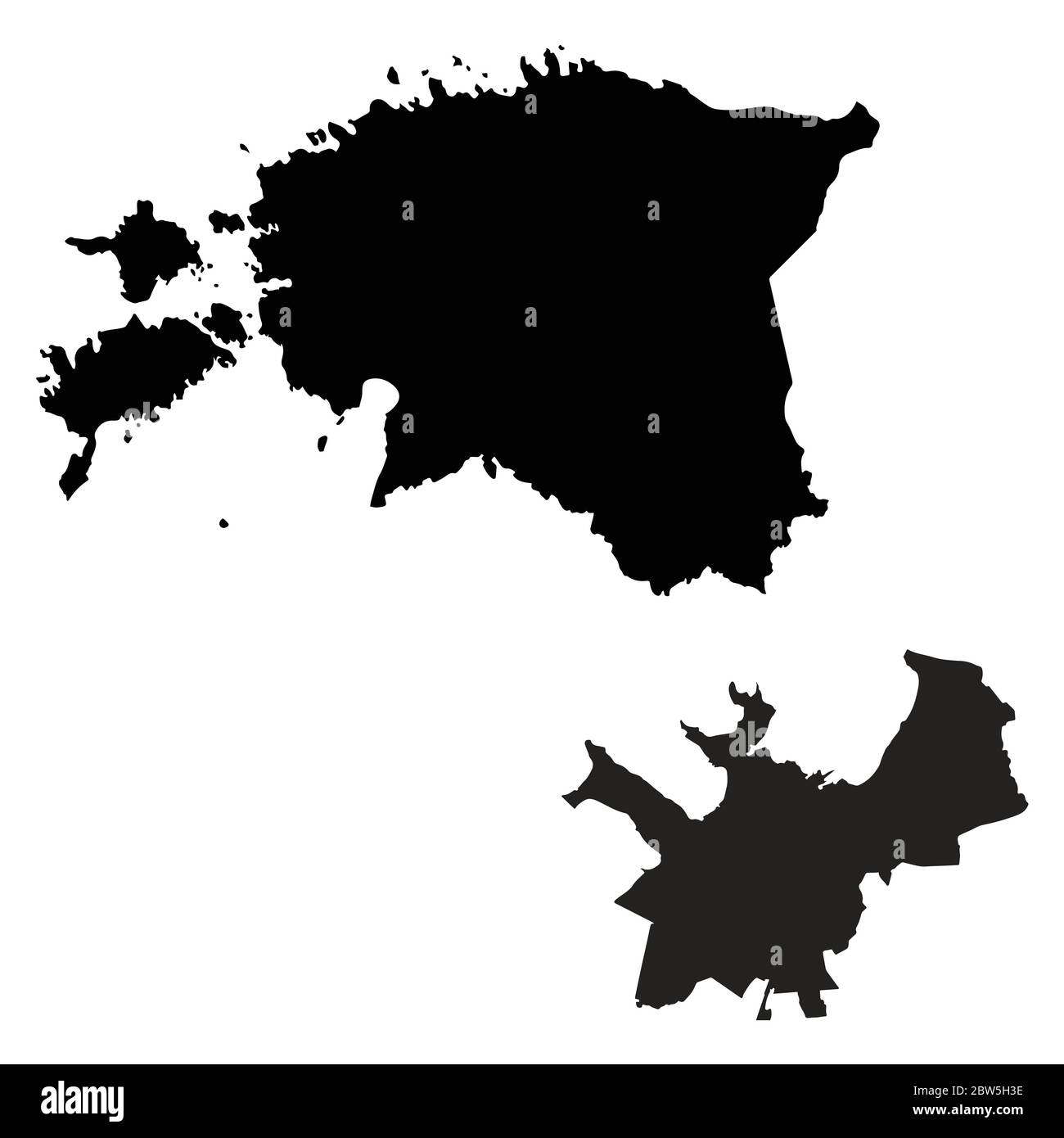 Vector map Estonia and Tallinn. Country and capital. Isolated vector Illustration. Black on White background. EPS 10 Illustration. Stock Vector