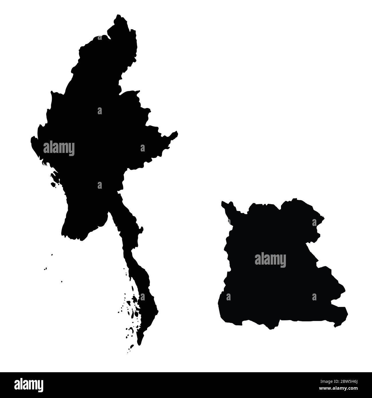 Vector map Myanmar and Naypyidaw. Country and capital. Isolated vector Illustration. Black on White background. EPS 10 Illustration. Stock Vector