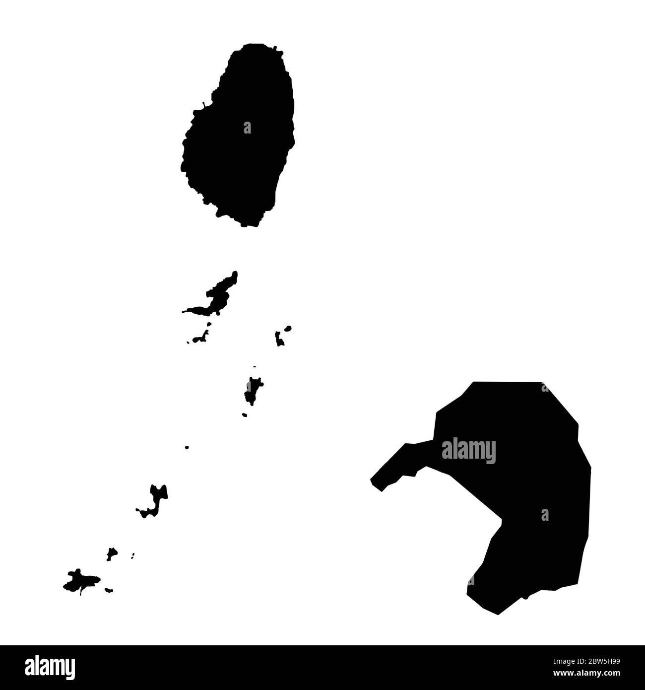 Vector map Saint Vincent and the Grenadines and Kingstown. Country and capital. Isolated vector Illustration. Black on White background. EPS 10 Illust Stock Vector