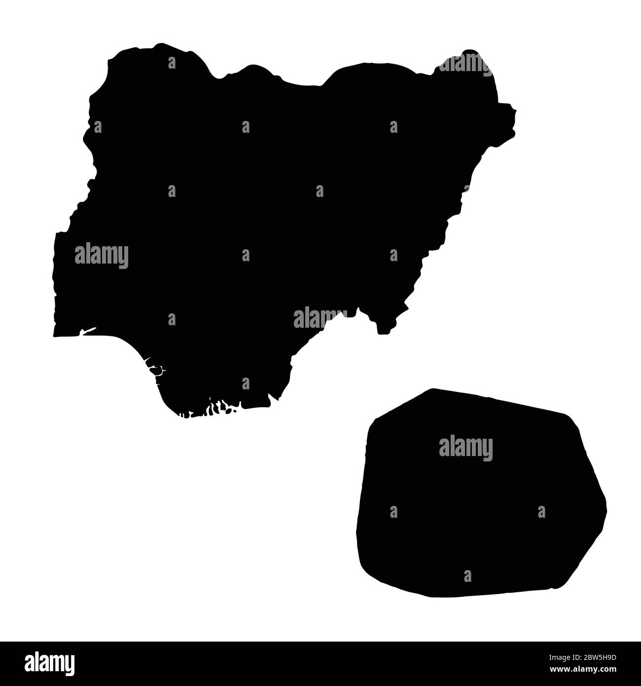 Vector map Nigeria and Abuja. Country and capital. Isolated vector Illustration. Black on White background. EPS 10 Illustration. Stock Vector