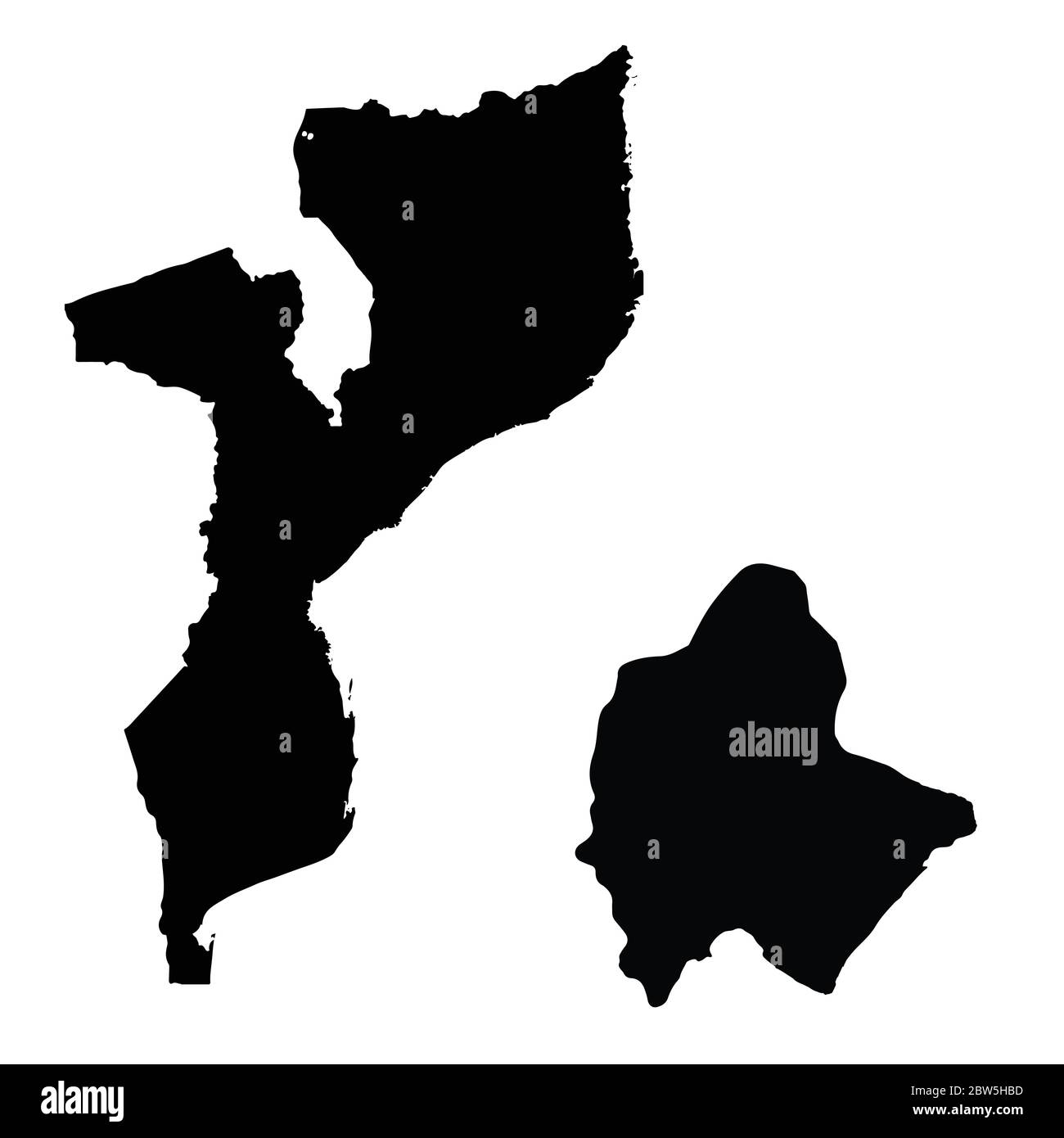 Vector map Mozambique and Maputo. Country and capital. Isolated vector Illustration. Black on White background. EPS 10 Illustration. Stock Vector