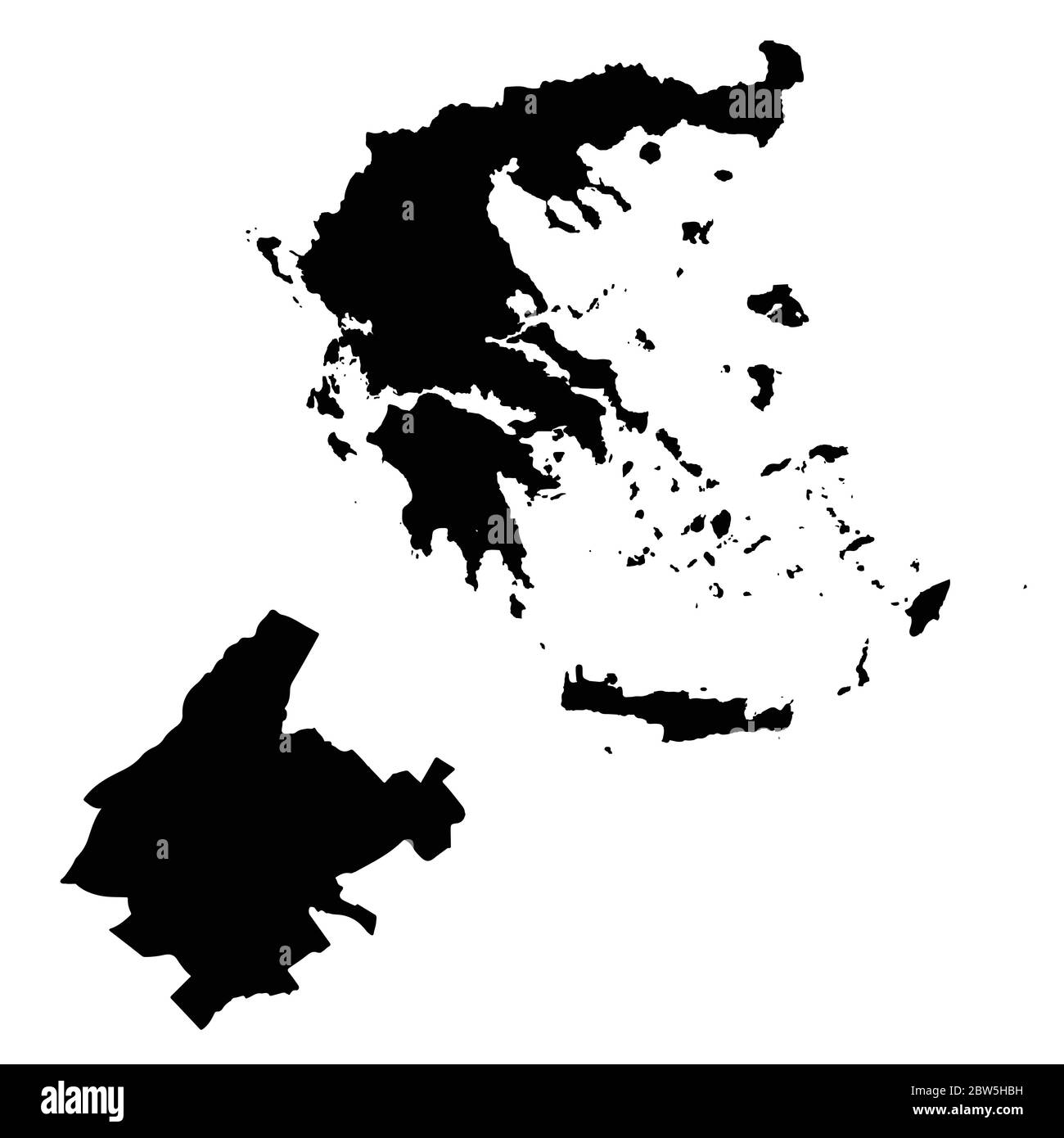 Vector map Greece and Athens. Country and capital. Isolated vector Illustration. Black on White background. EPS 10 Illustration. Stock Vector