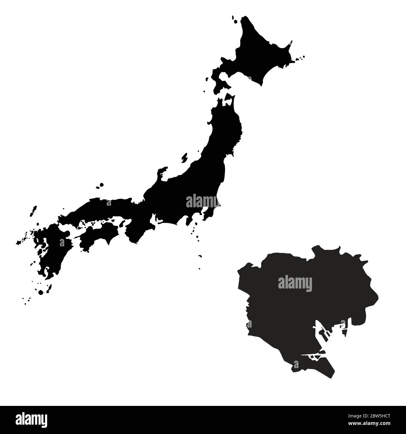 Vector map Japan and Tokyo. Country and capital. Isolated vector Illustration. Black on White background. EPS 10 Illustration. Stock Vector