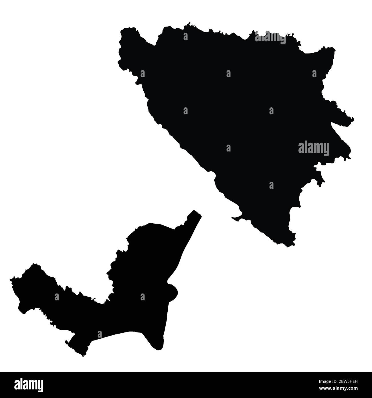 Vector map Bosnia and Herzegovina and Sarajevo. Country and capital. Isolated vector Illustration. Black on White background. EPS 10 Illustration. Stock Vector