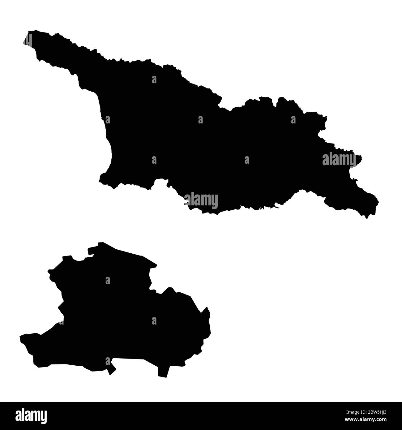 Vector map Georgia and Tbilisi. Country and capital. Isolated vector Illustration. Black on White background. EPS 10 Illustration. Stock Vector