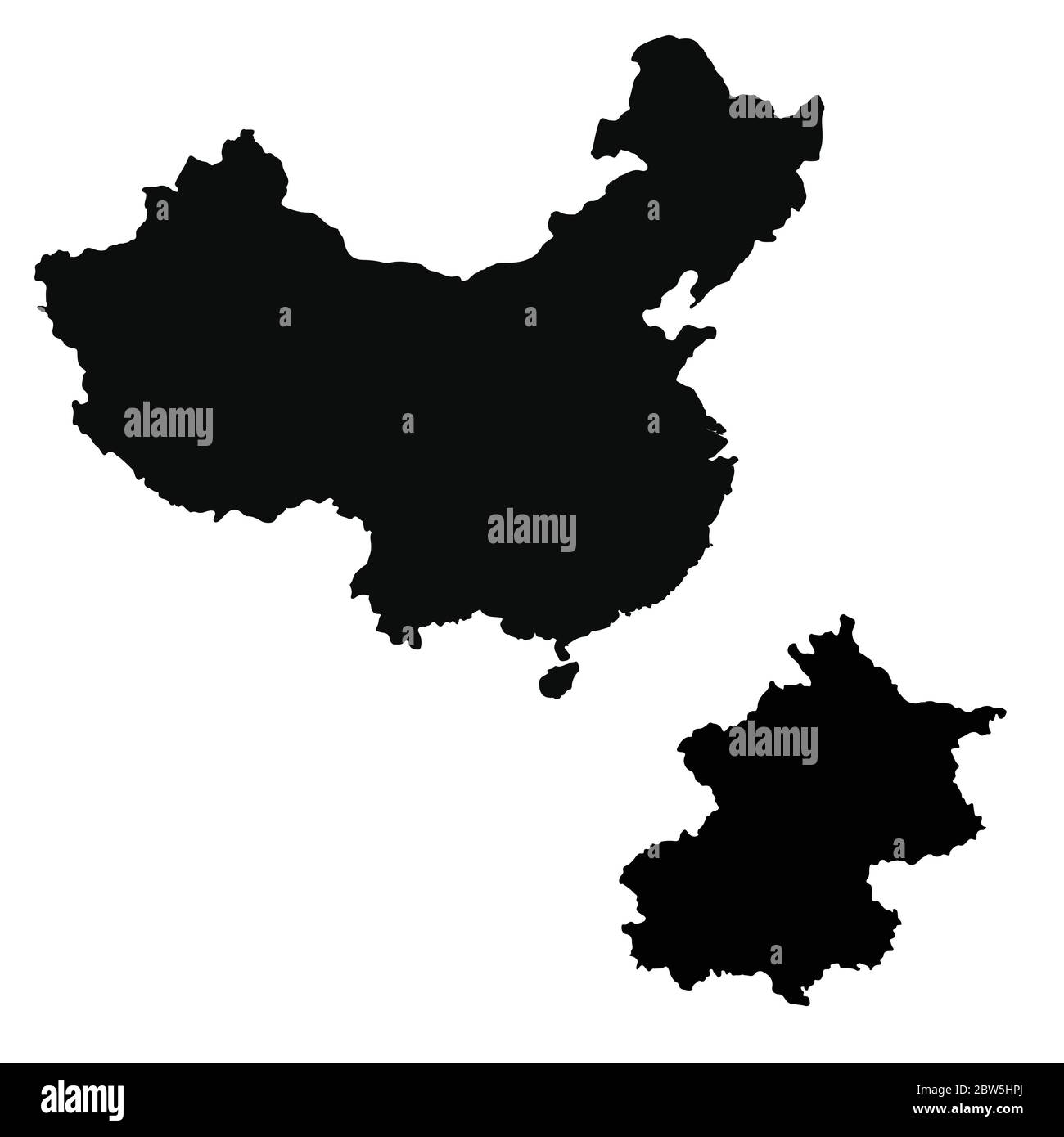 Vector map China and Beijing. Country and capital. Isolated vector Illustration. Black on White background. EPS 10 Illustration. Stock Vector
