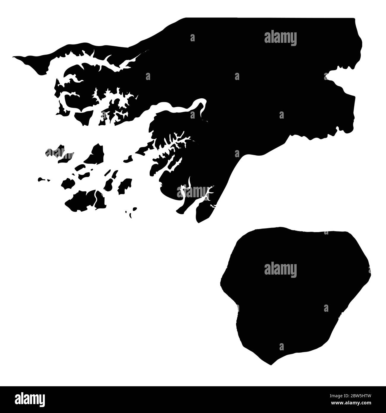 Vector map Guinea bissau and Bissau. Country and capital. Isolated vector Illustration. Black on White background. EPS 10 Illustration. Stock Vector
