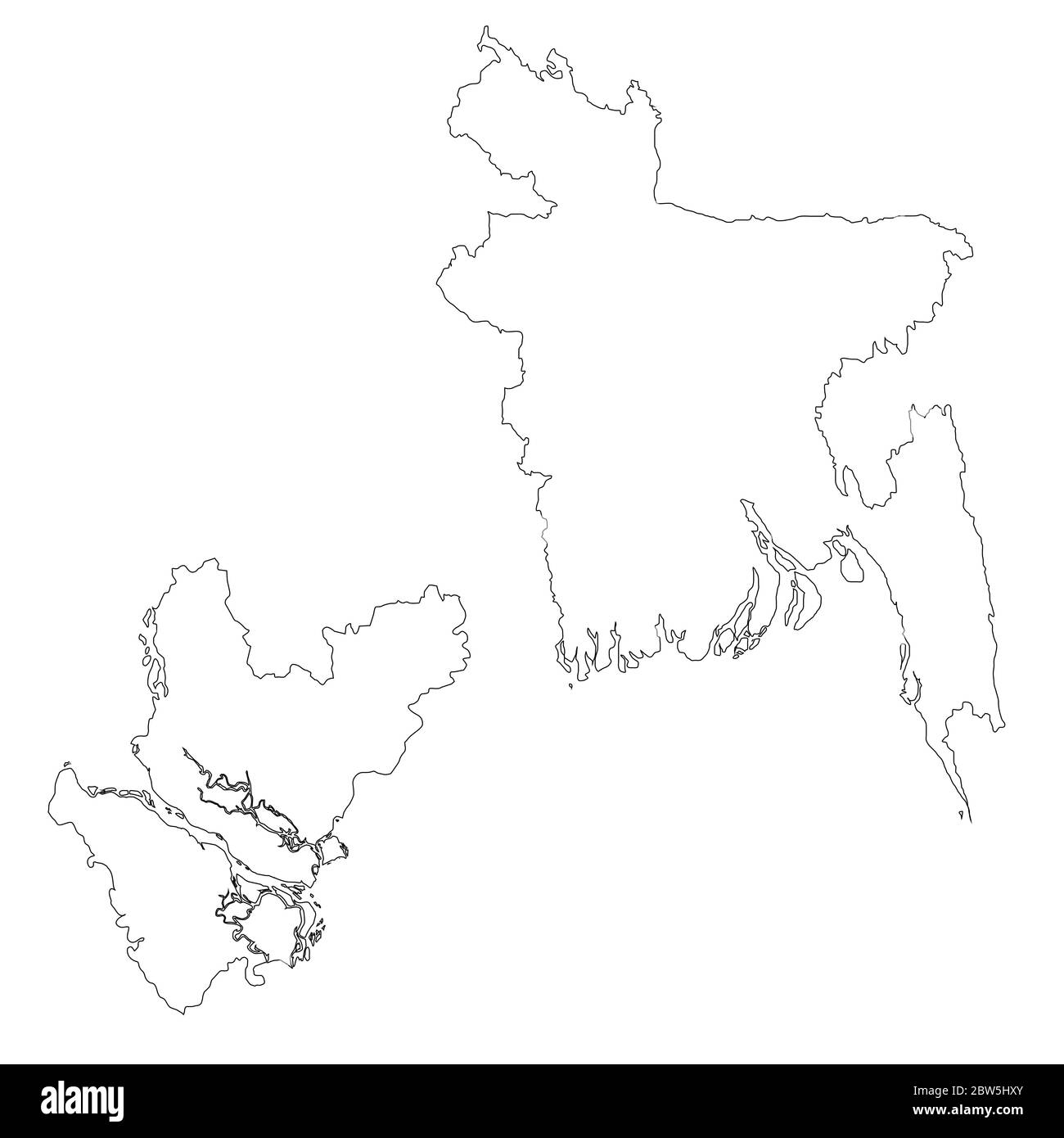 Vector map Bangladesh and Dhaka. Country and capital. Isolated vector Illustration. Outline. EPS 10 Illustration. Stock Vector