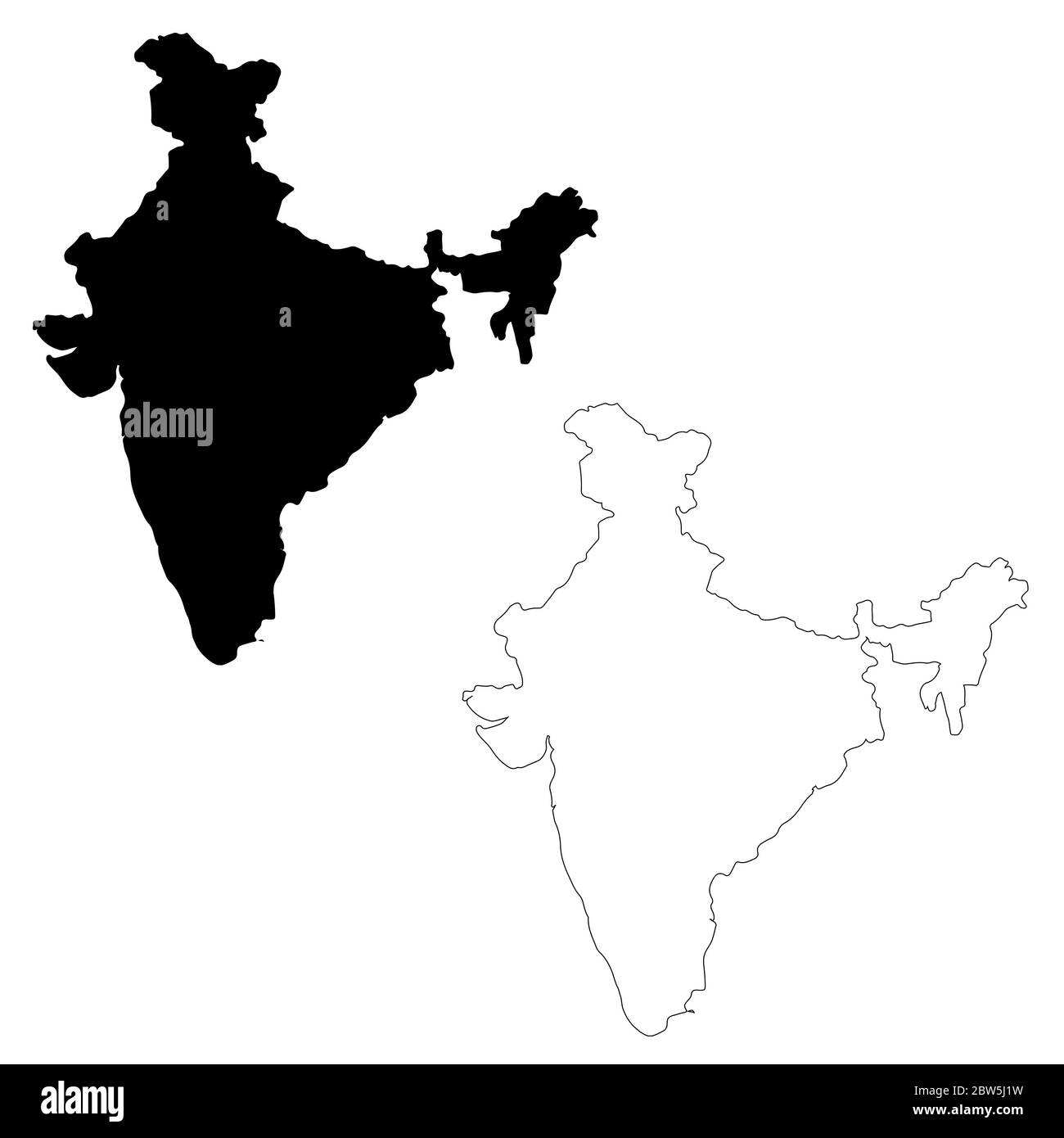 Vector map India. Isolated vector Illustration. Black on White background. EPS 10 Illustration. Stock Vector