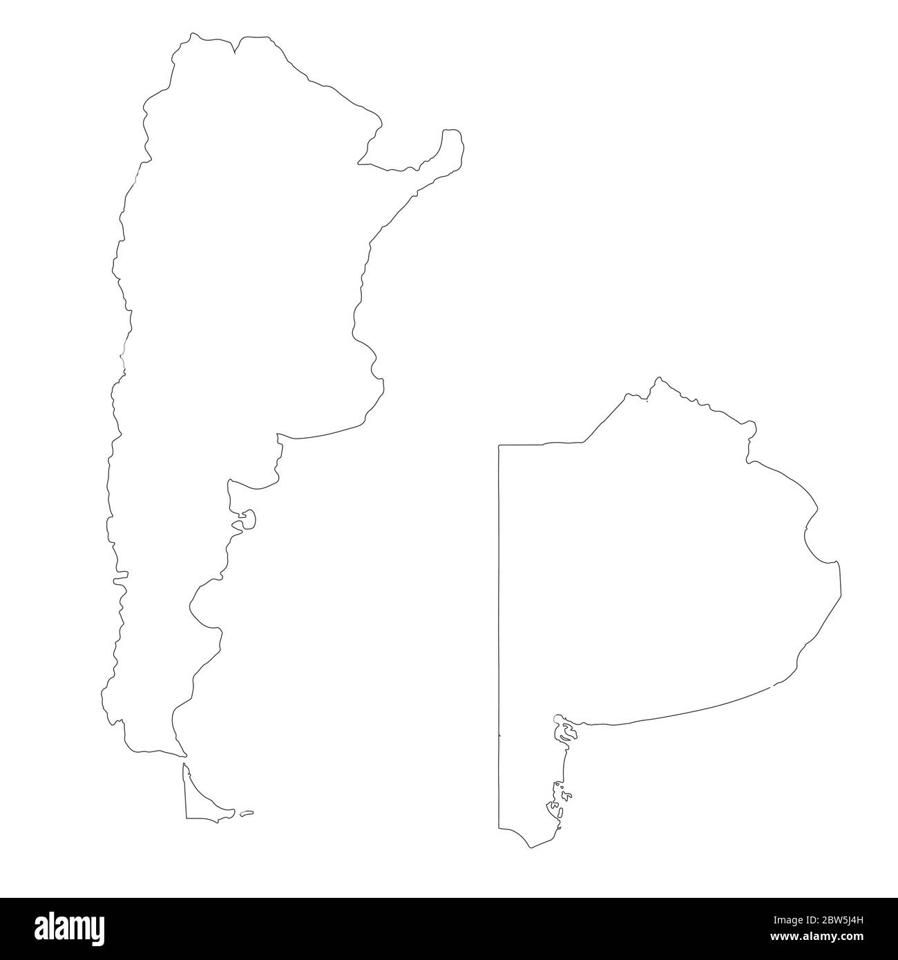 Vector map Argentina and Buenos Aires. Country and capital. Isolated vector Illustration. Outline. EPS 10 Illustration. Stock Vector