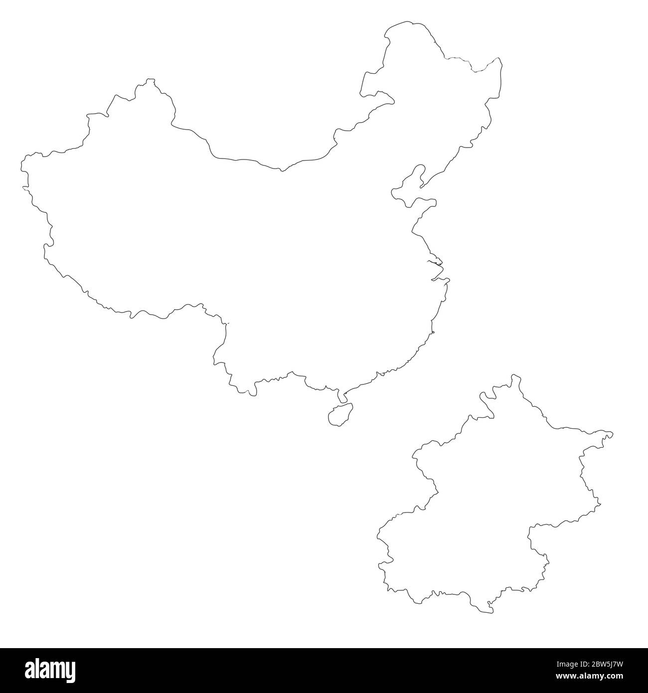 Vector map China and Beijing. Country and capital. Isolated vector Illustration. Outline. EPS 10 Illustration. Stock Vector