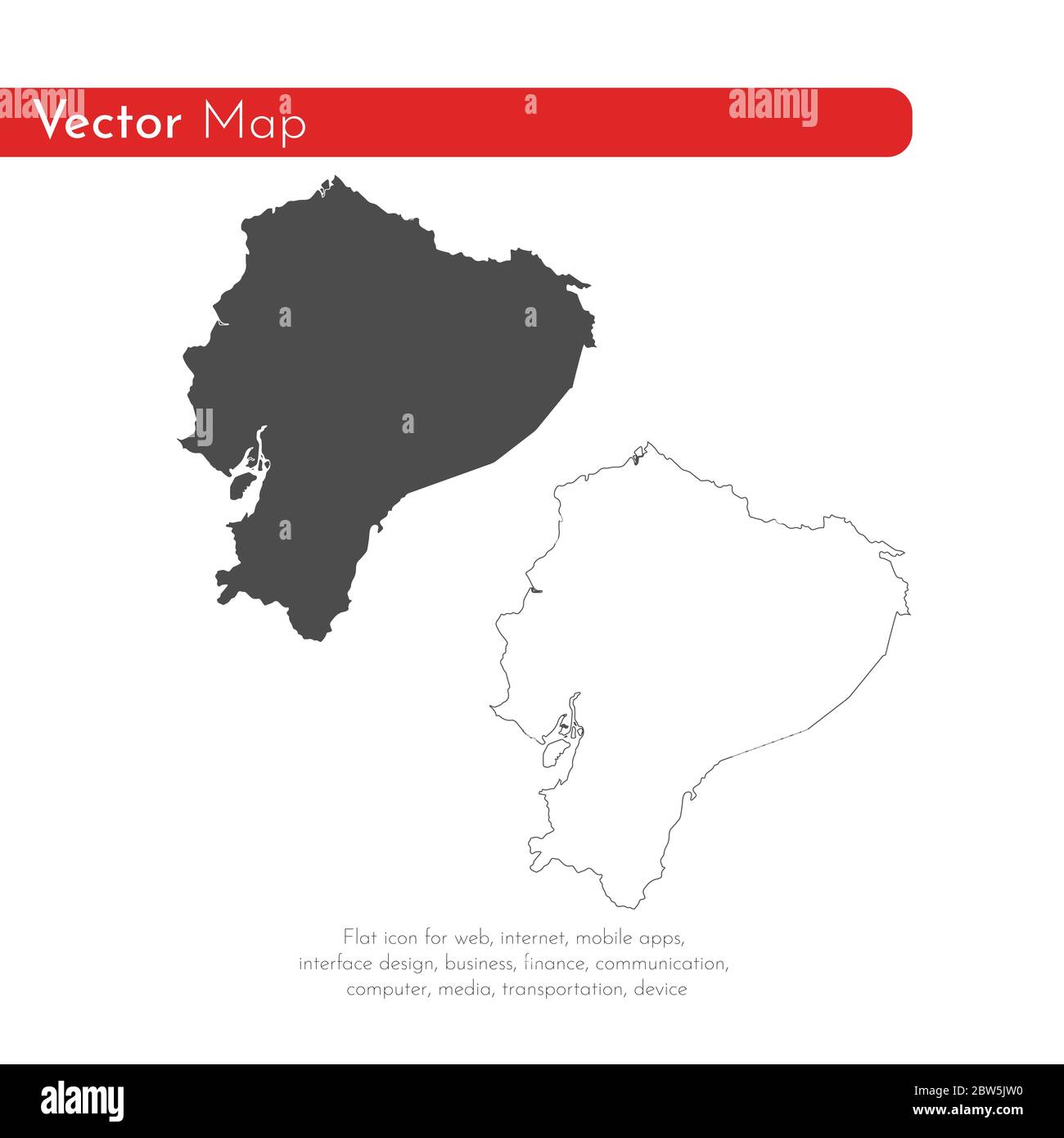 Vector map Ecuador. Isolated vector Illustration. Black on White background. EPS 10 Illustration. Stock Vector