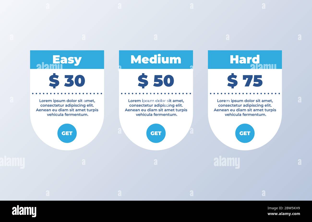 three tariffs. interface for the site. ui ux vector banner for web app Stock Vector