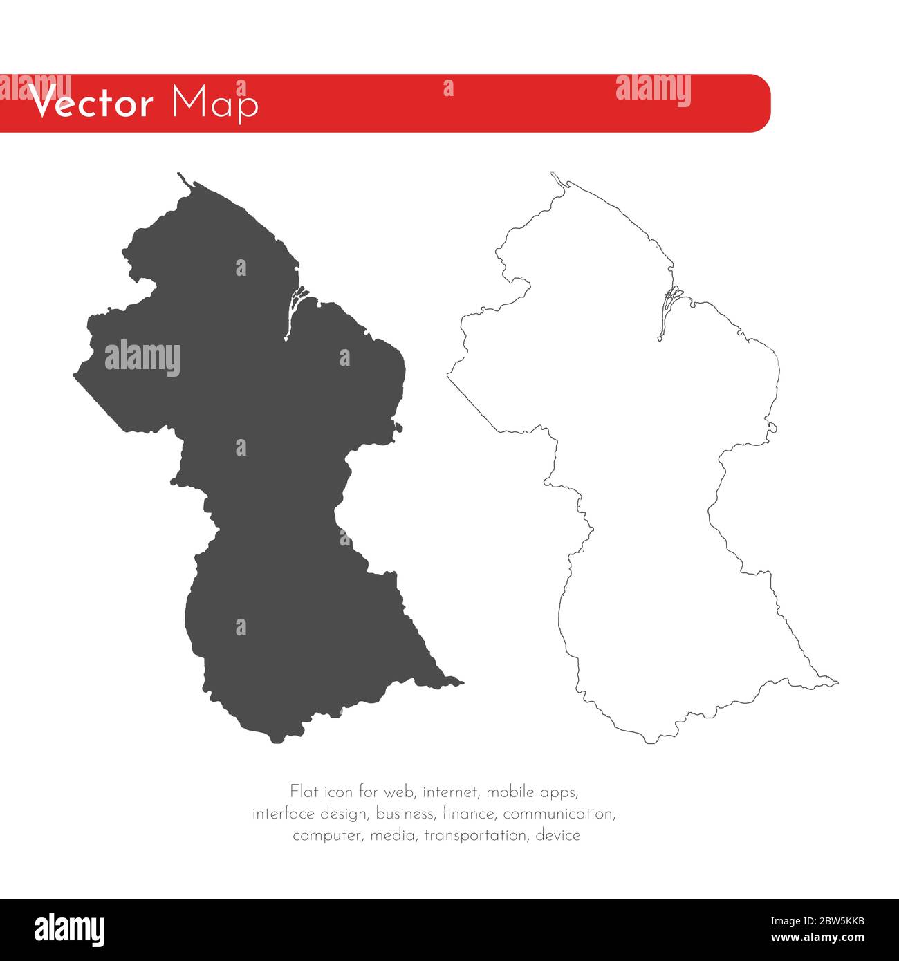 Vector map Guyana. Isolated vector Illustration. Black on White background. EPS 10 Illustration. Stock Vector