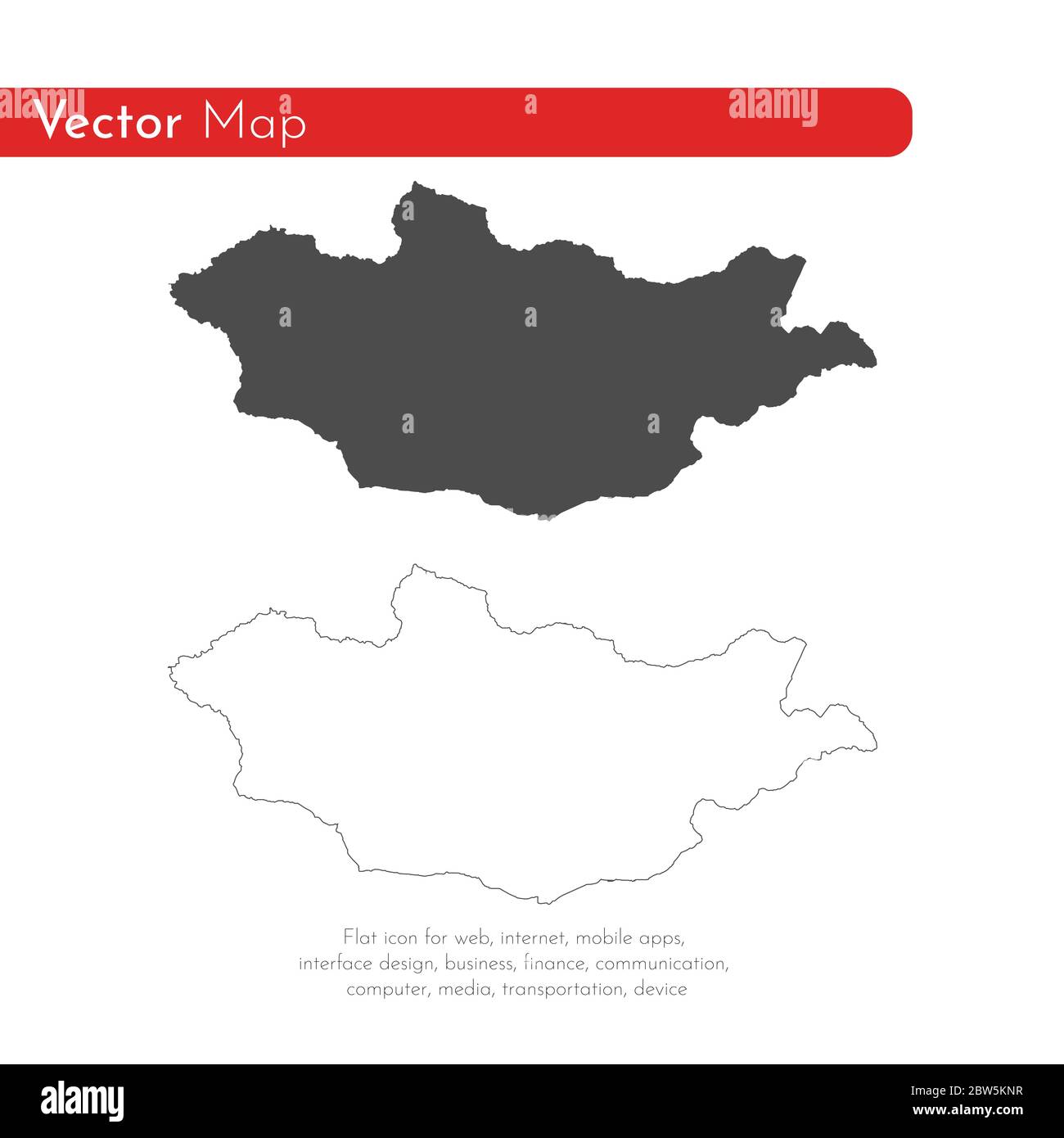 Vector map Mongolia. Isolated vector Illustration. Black on White background. EPS 10 Illustration. Stock Vector
