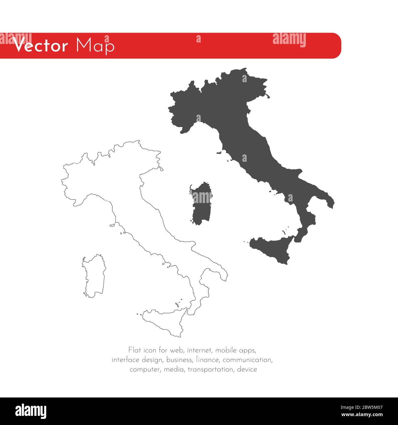 Vector map Italy. Isolated vector Illustration. Black on White background. EPS 10 Illustration. Stock Vector