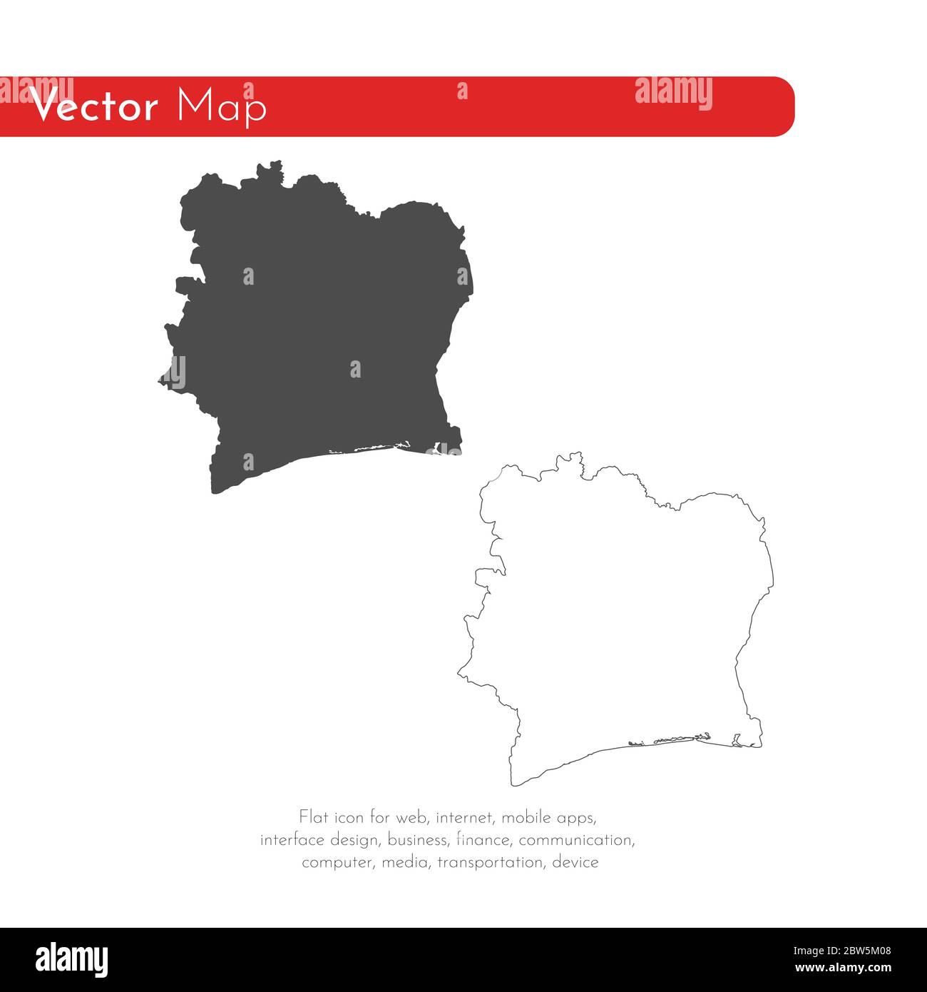 Vector map Cote d'Ivoire. Isolated vector Illustration. Black on White background. EPS 10 Illustration. Stock Vector