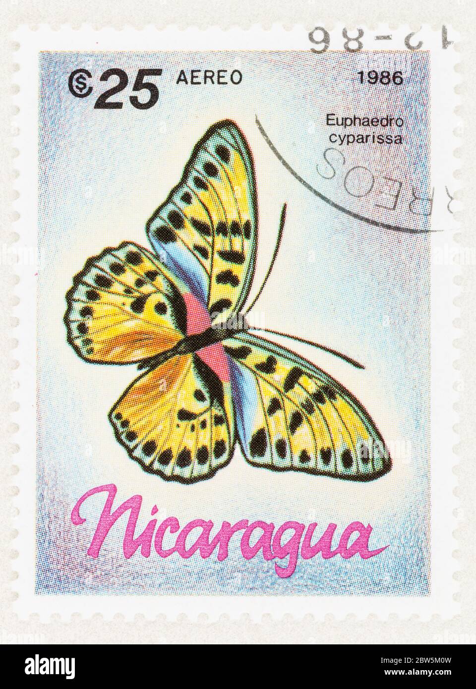 SEATTLE WASHINGTON - May 27, 2020:   True Forester Butterfly close up on Nicaragua airmail stamp of 1986. Scott # 1571 Stock Photo