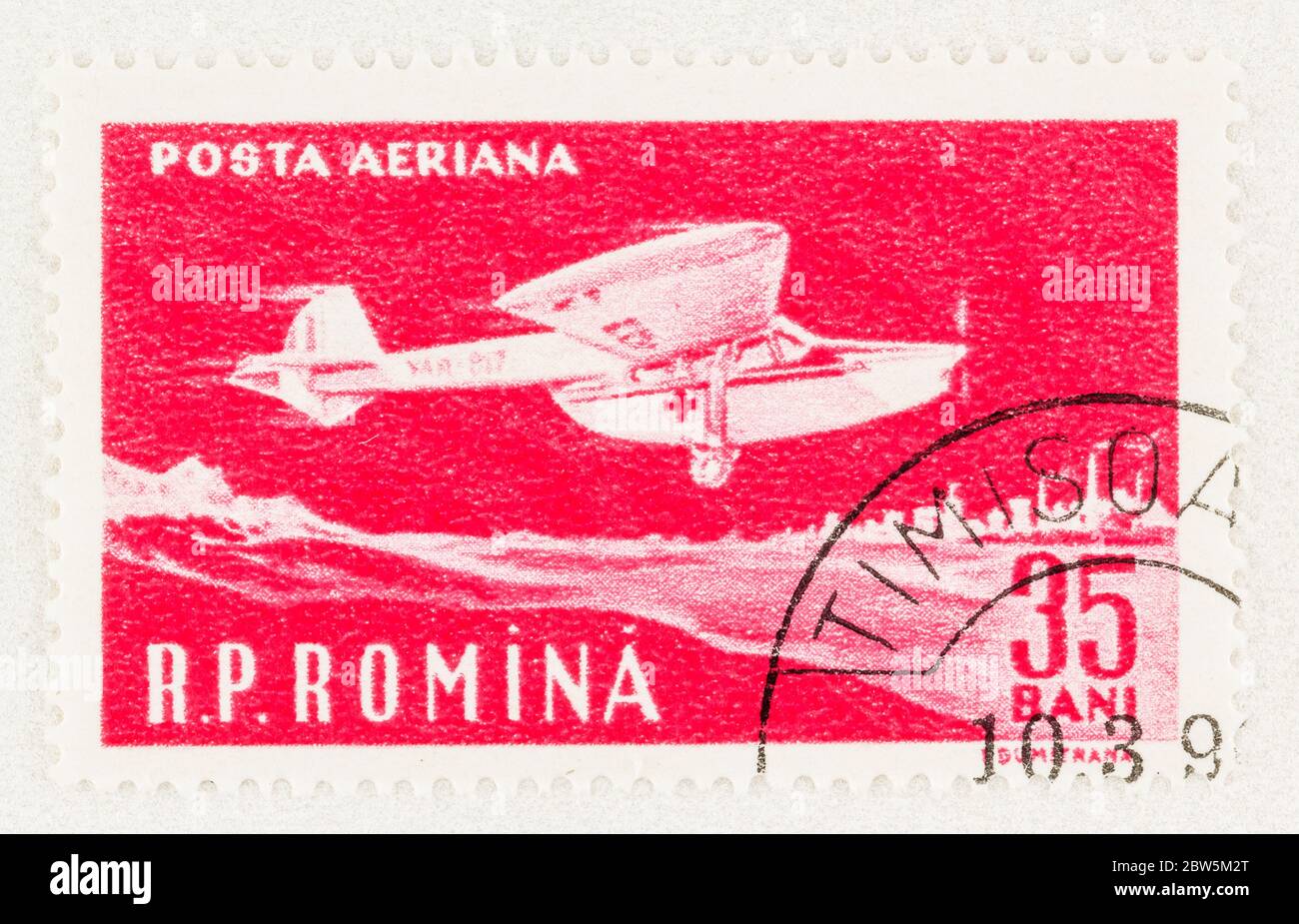 SEATTLE WASHINGTON - May 27, 2020:   Red Cross Red Crescent Aircraft on 1960 Air Post stamp of Romania. Scott # C81 Stock Photo