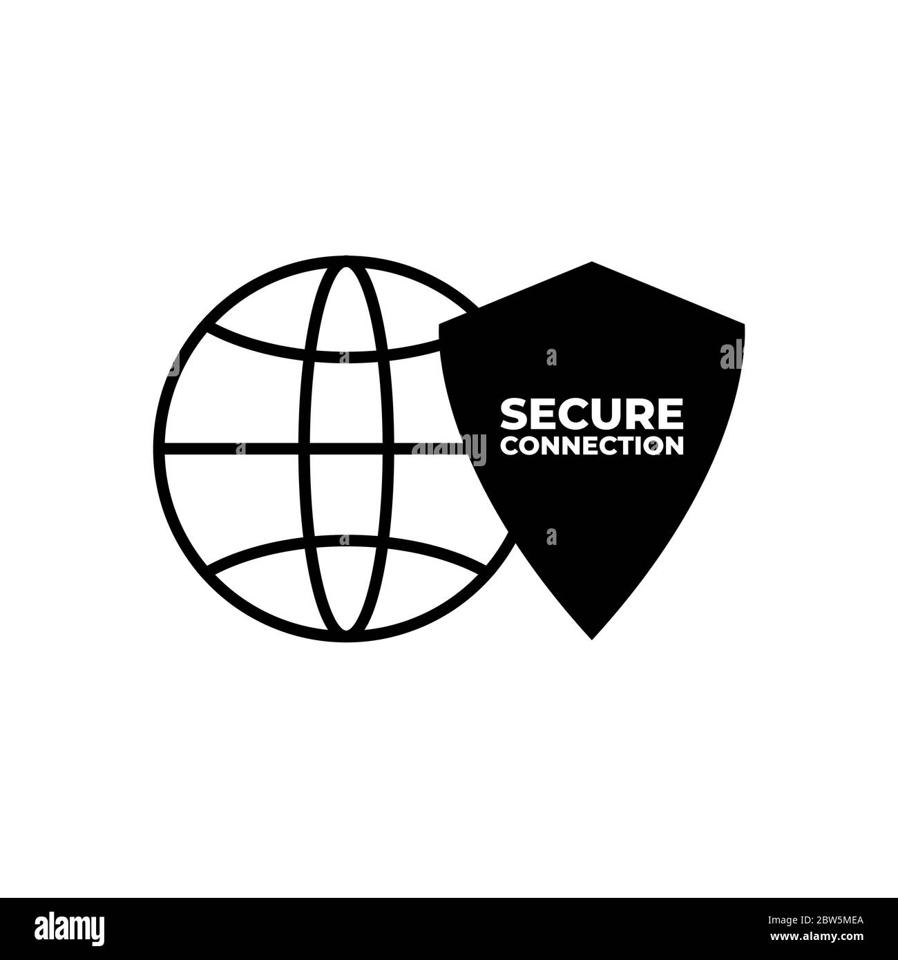 SSL secure https certificate connection icon vector illustration isolated, black and white secured shield and globe web symbols, protected payment ide Stock Vector