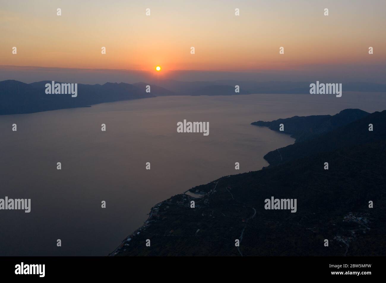 Aerial view of beautiful Methana peninsula islands, Greece Stock Photo ...