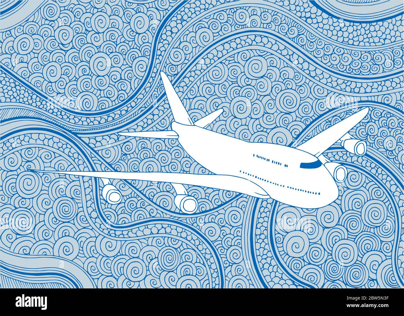 Airplane. Aircraft hand drawn vector illustration. Plane sketch drawing on doodle background. Stock Vector