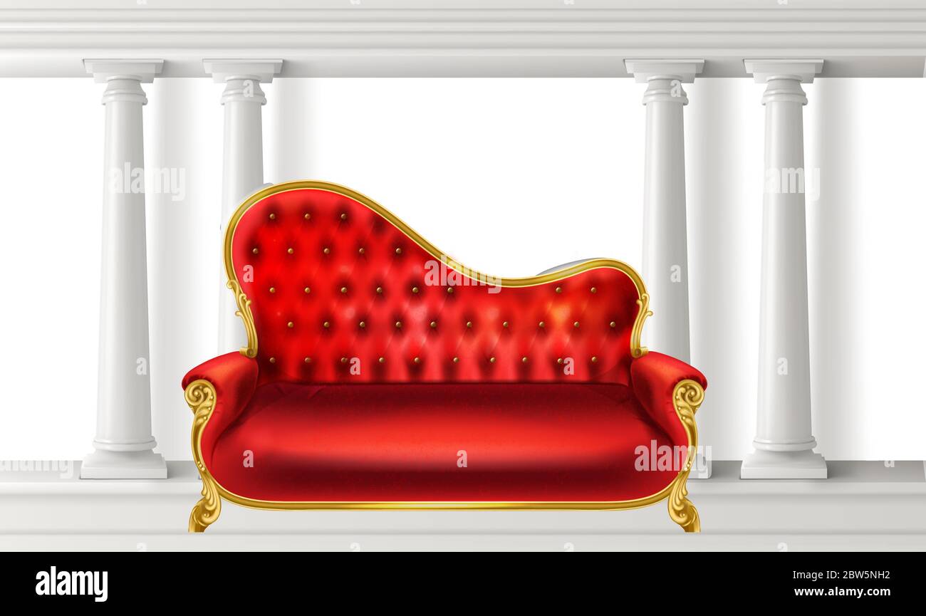 mock up illustration of luxury red velvet couch in a room Stock Vector