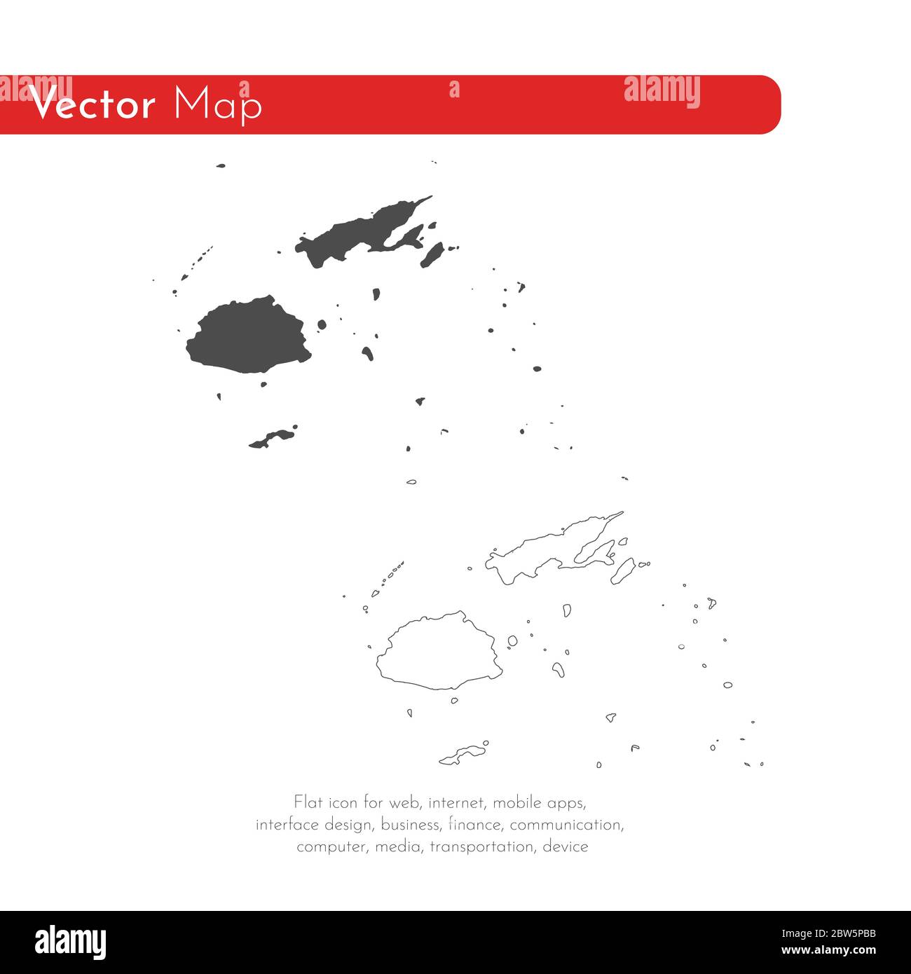 Vector map Fiji. Isolated vector Illustration. Black on White ...