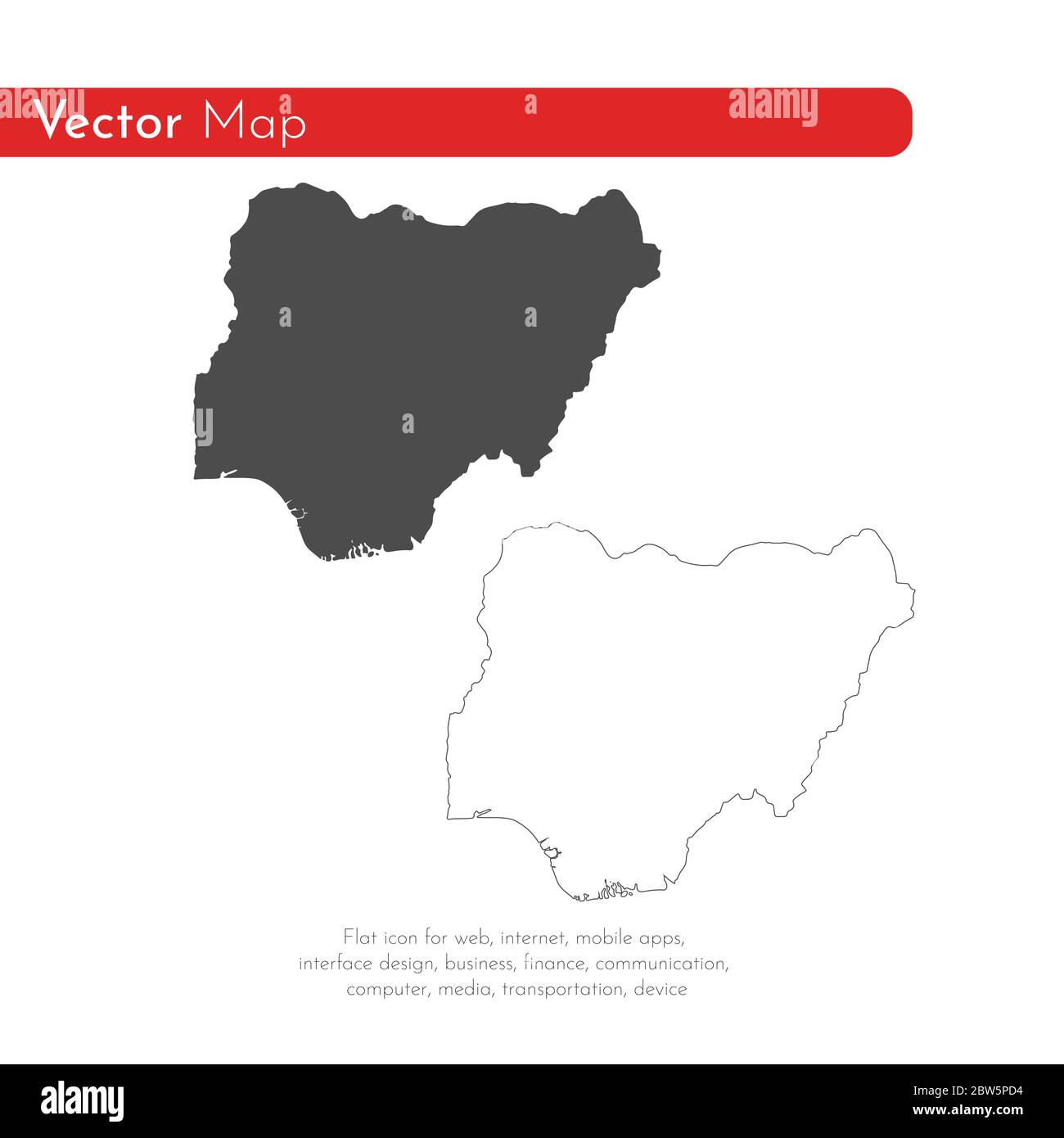 Vector map Nigeria. Isolated vector Illustration. Black on White background. EPS 10 Illustration. Stock Vector