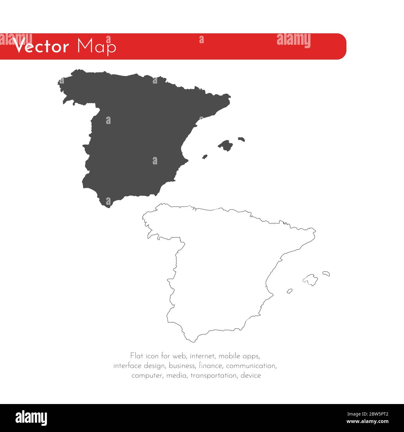 Vector map Spain. Isolated vector Illustration. Black on White background. EPS 10 Illustration. Stock Vector
