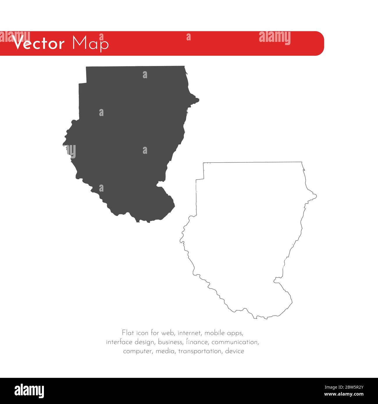Vector map Sudan. Isolated vector Illustration. Black on White background. EPS 10 Illustration. Stock Vector