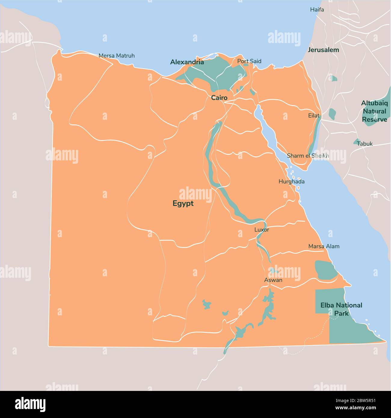 Vector map Egypt. Isolated vector Illustration. EPS 10. Stock Vector