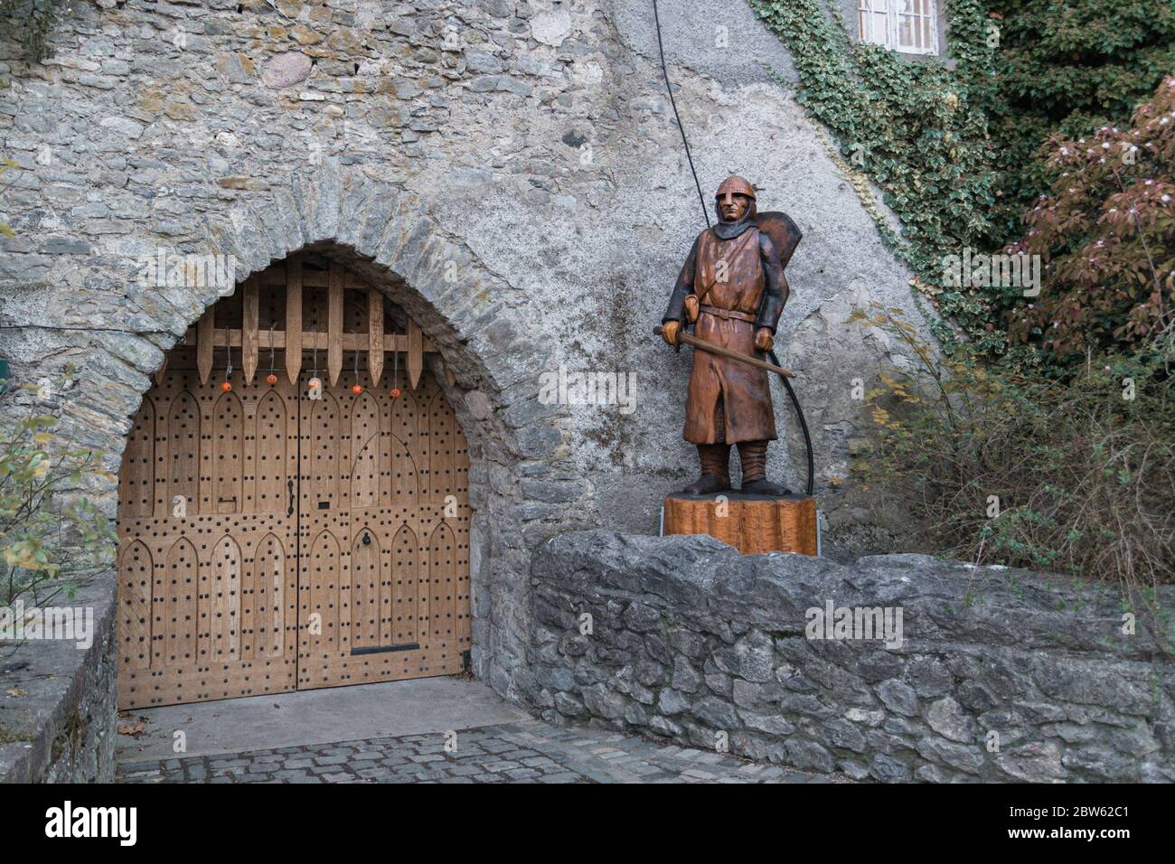 Wooden sculpture at ancient Irish castle of Malahide, Dublin, Ireland
