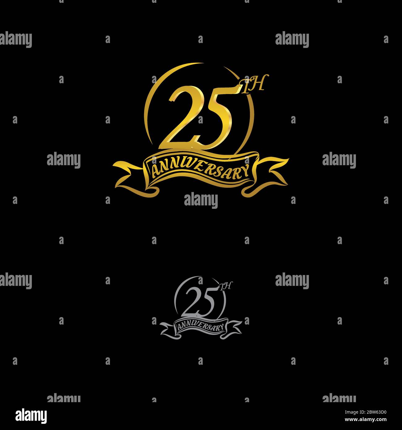 Celebrating The 25th Anniversary Logo With Gold Rings And Gradation Ribbons Isolated On A Black Background Eps 10 Stock Vector Image Art Alamy