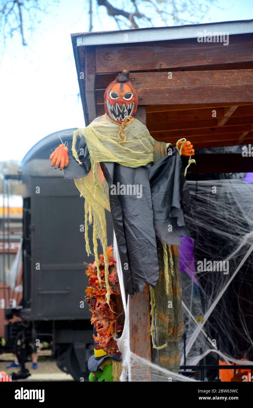 Spooky Halloween Figure at a Fall Festival Stock Photo