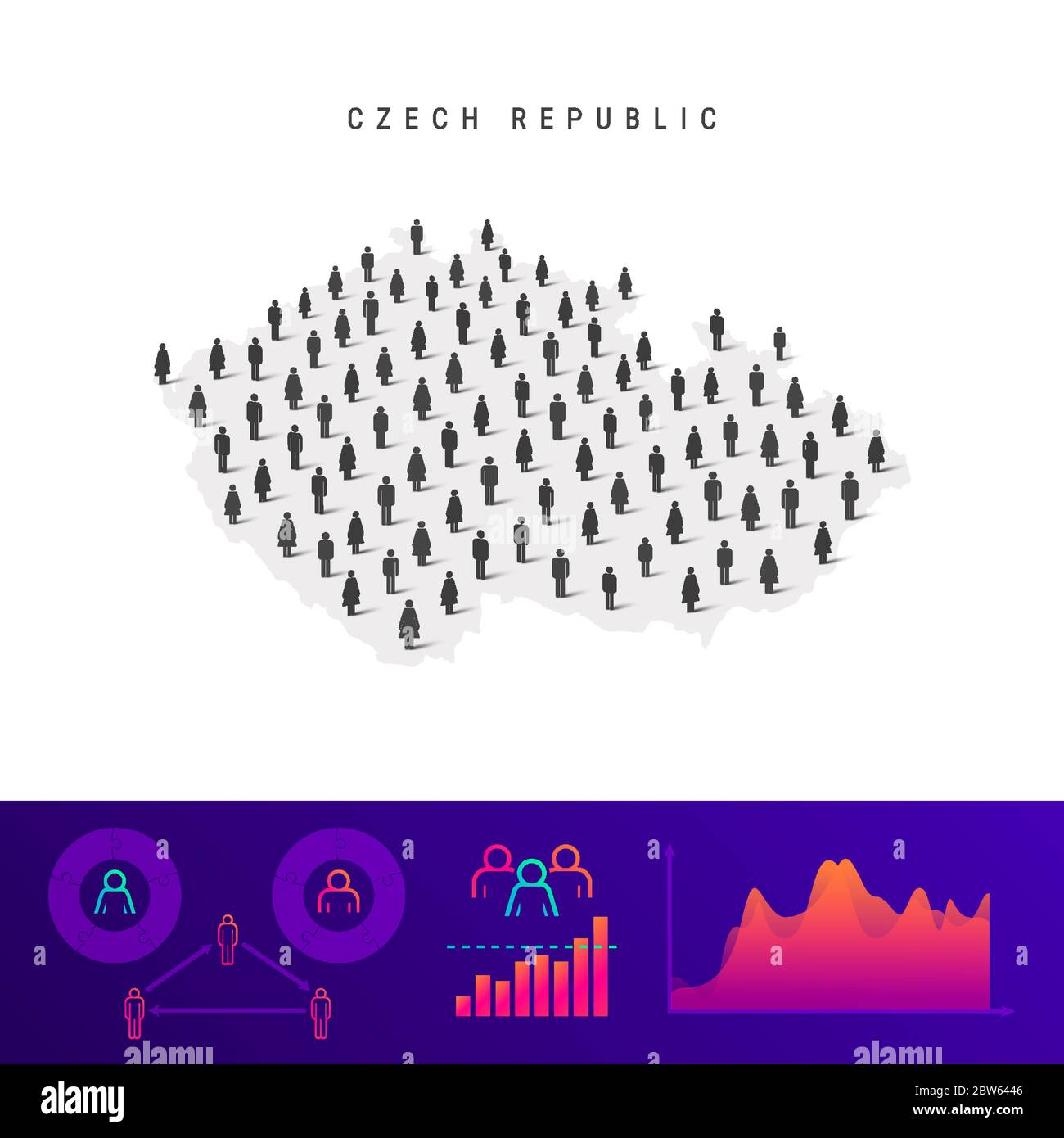 Czech people icon map. Detailed vector silhouette. Mixed crowd of men and women. Population infographics. Isolated vector illustration. Stock Vector