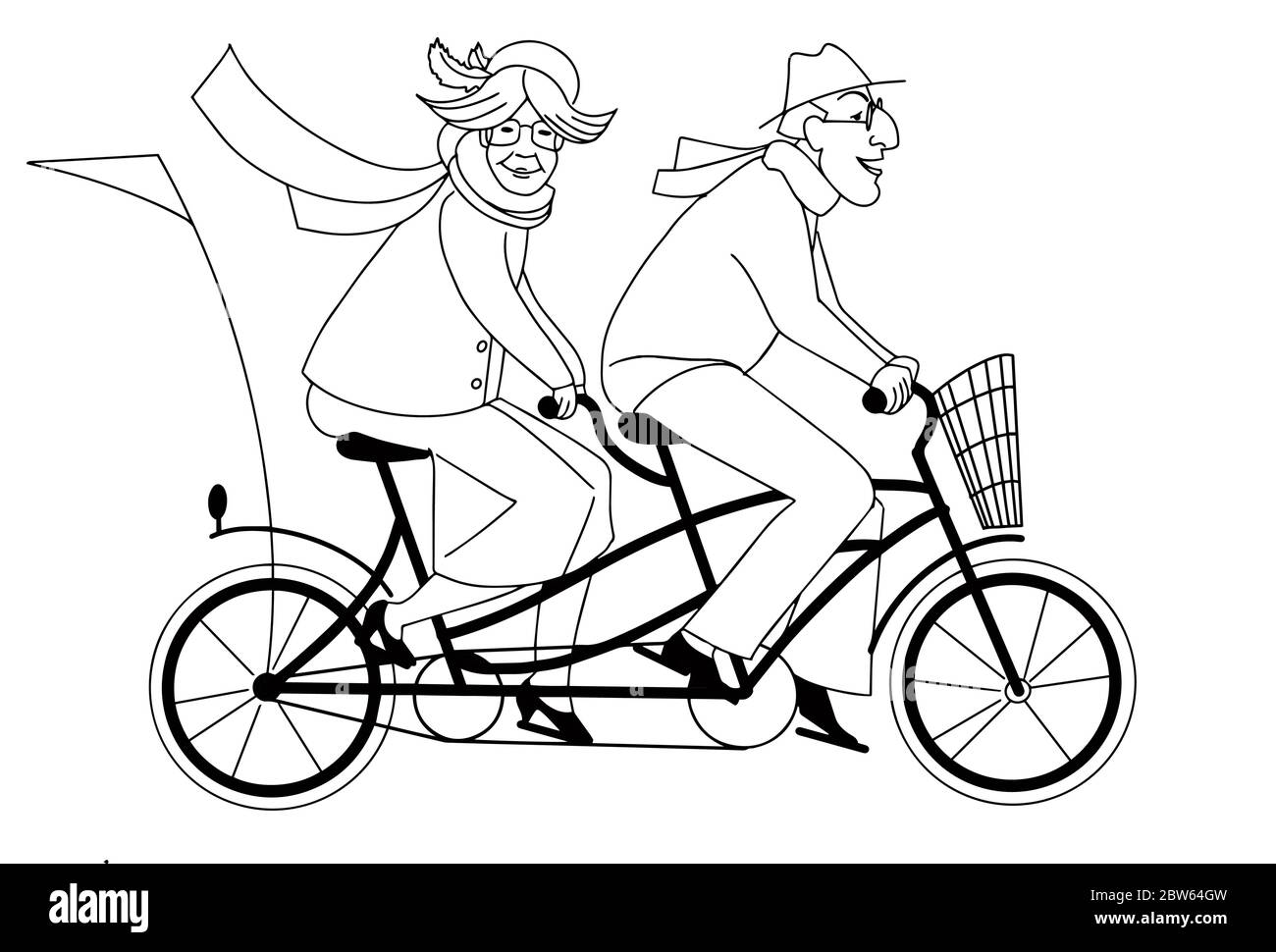 Active old couple riding a tandem bike. healthy lifestyle, man and