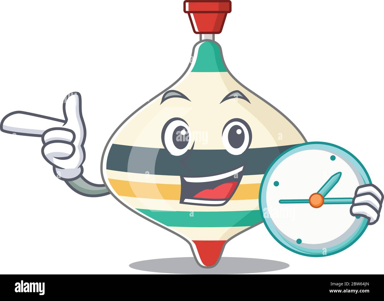 mascot design style of top toy standing with holding a clock Stock