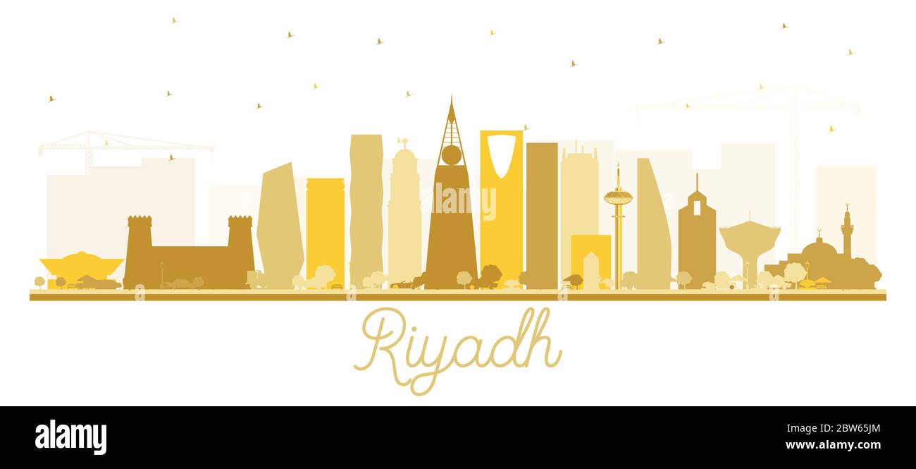 Riyadh Saudi Arabia City Skyline Silhouette with Golden Buildings Isolated on White. Vector Illustration. Stock Vector