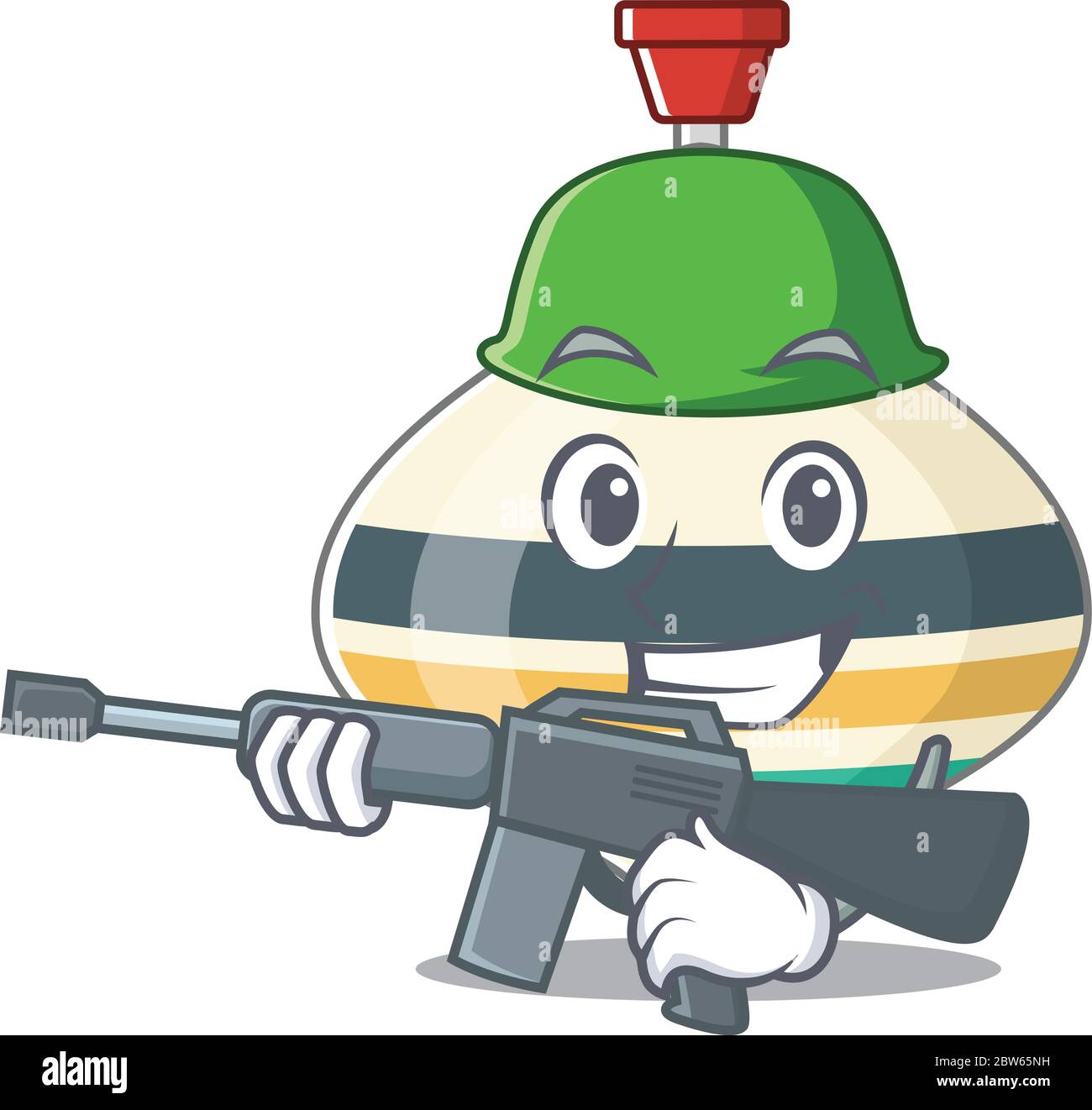 A cartoon picture of Army top toy holding machine gun Stock Vector