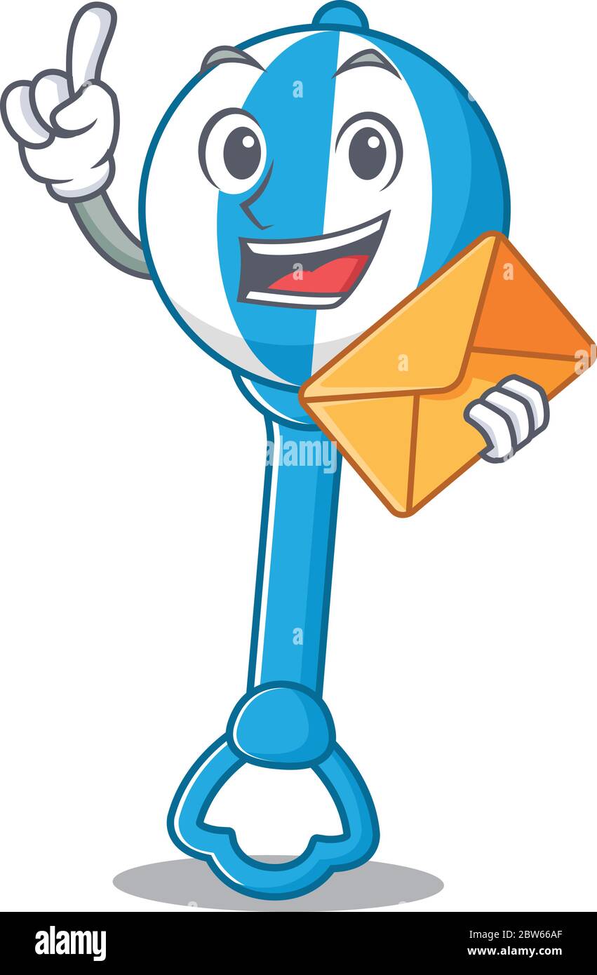 A picture of cheerful rattle toy cartoon design with brown envelope ...