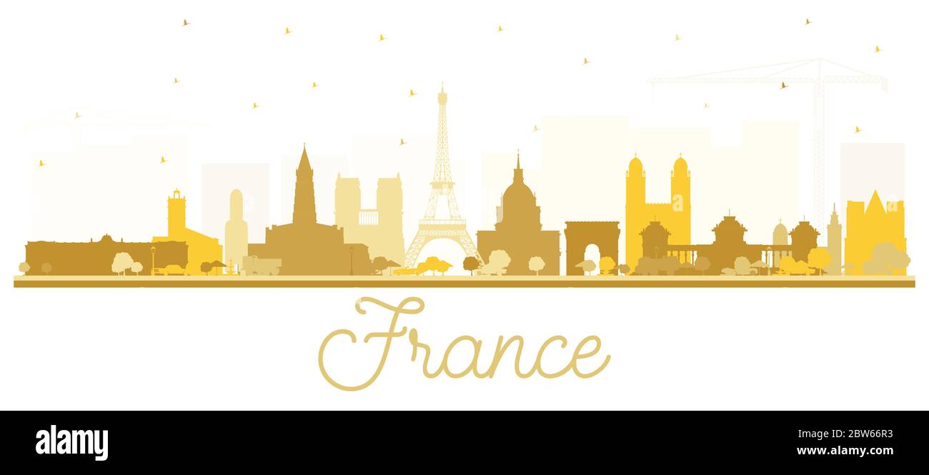 France Skyline Silhouette with Golden Buildings Isolated on White. Vector Illustration. Concept with Historic Architecture. Stock Vector