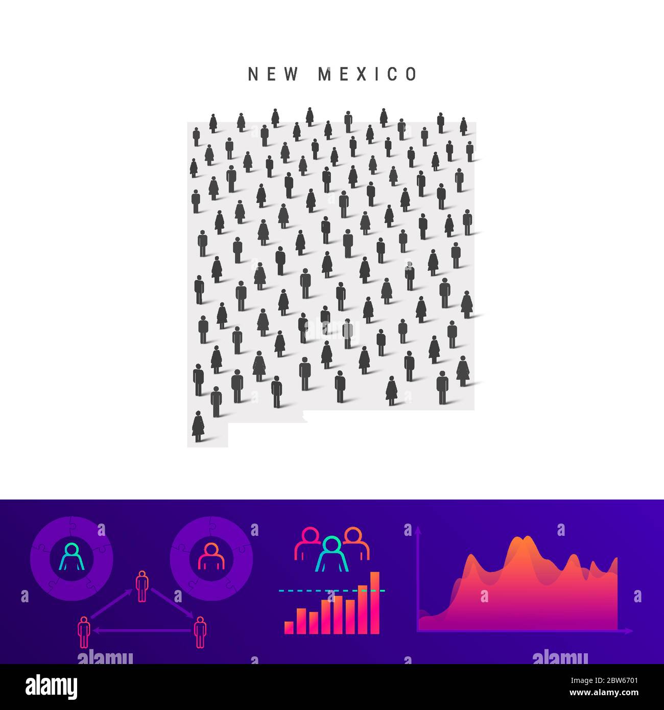 New Mexico people map. Detailed vector silhouette. Mixed crowd of men ...