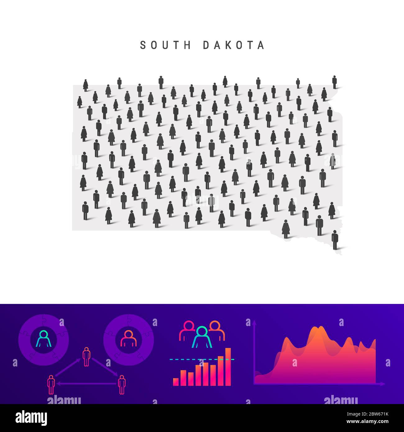 South Dakota people map. Detailed vector silhouette. Mixed crowd of men
